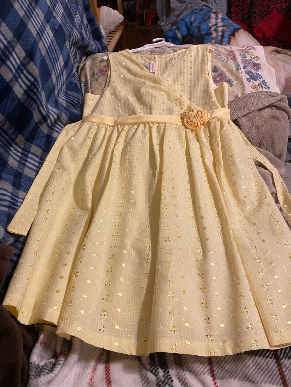 Ashley Ann Pale Yellow Eyelet Rosette Formal Dress